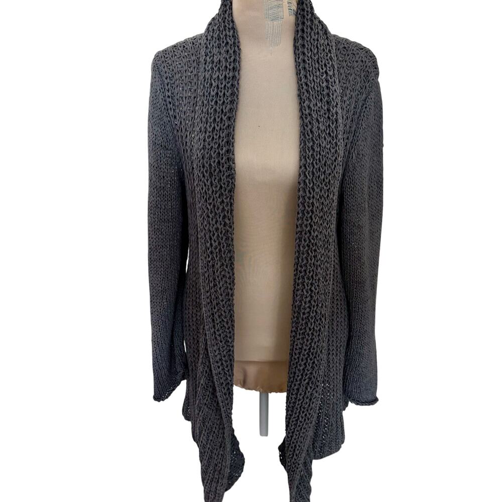 PURE Handknit Cotton Chunky Open Weave Cardigan Sweater Lagenlook Tunic Boho